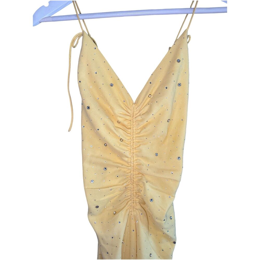 Sandro Praline Rhinestone Maxi Dress Yellow Plunge V-Neck Crossover Strap Sz 38 - Picture 9 of 15
